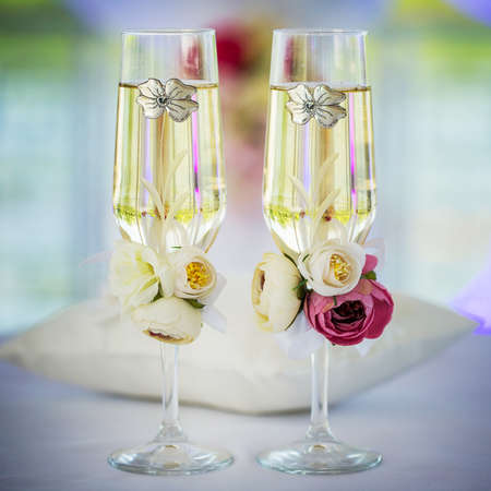 wedding glasses with champagne.の写真素材