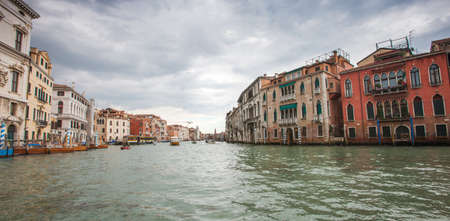 ITALY, VENICE - MAY 06, 2012: Grand Canal view. Traditional houses and boatsのeditorial素材