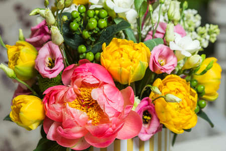 Bouquet of pink peony. Floral patternの写真素材