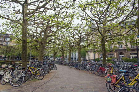 GHENT, BELGIUM APRIL 04, 2017: Bicycles in the parkingのeditorial素材