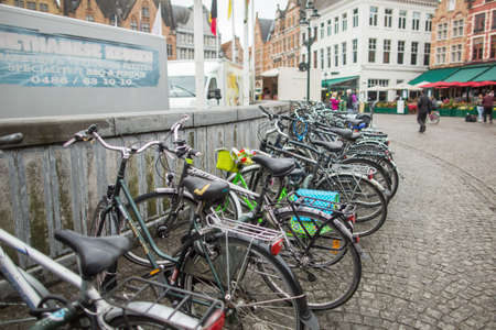 GHENT, BELGIUM APRIL 04, 2017: Bicycles in the parking.のeditorial素材