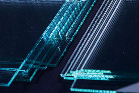 Sheets of Factory manufacturing tempered clear float glass panels cut to size