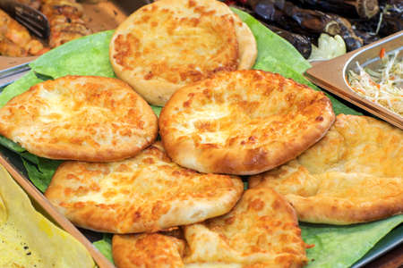 Khachapuri on the white table. Traditional Georgian bread