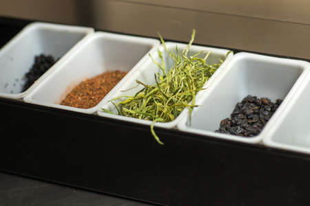 Spices and seasonings on the kitchen table