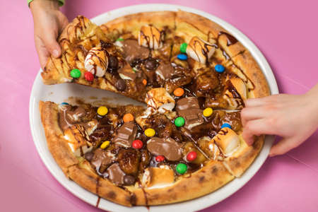 Delicious pizza with chocolateの写真素材