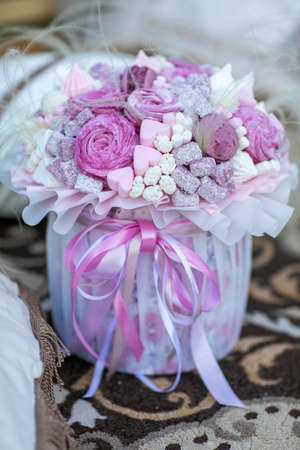 sweet bouquet meringue roses close upの写真素材