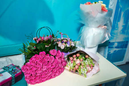 Closeup photo of wedding white rose bouqetの写真素材