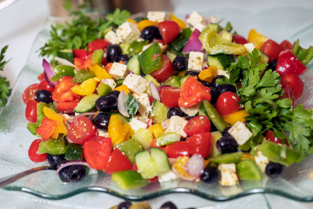 vegetable salad with feta cheese.の写真素材