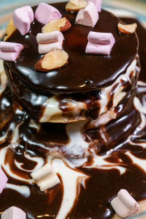 Pancake chocolate cake with nuts. High quality photo