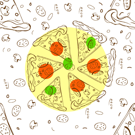 Pizza slice  seamless pattern. Suitable for corporate style pizzeriaのイラスト素材