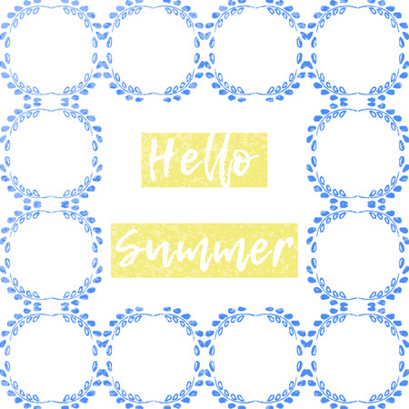 Vintage ornament frame with wreaths of leaves. Hand drawn texture. Hello Summer Vector Illustration....