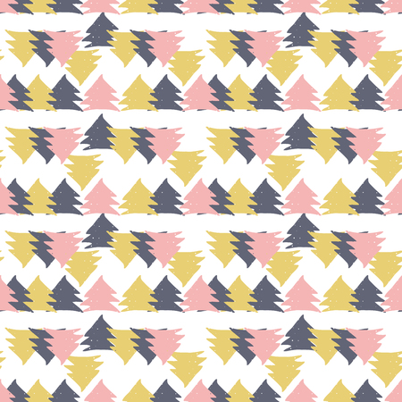 Abstract Scandinavian seamless pattern with hand drawn Christmas tree shapes made in vector. Cute Nordic design for textile, wallpaper, wrapping paper, etc.のイラスト素材