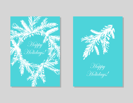 Set of abstract hand drawn universal brush Cards. Happy holidays Christmas vector graphic background, vector illustration.のイラスト素材