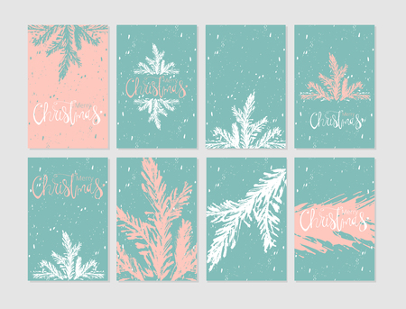 Set of abstract hand drawn universal brush cards. Happy holidays Christmas vector graphic background, vector illustration.のイラスト素材
