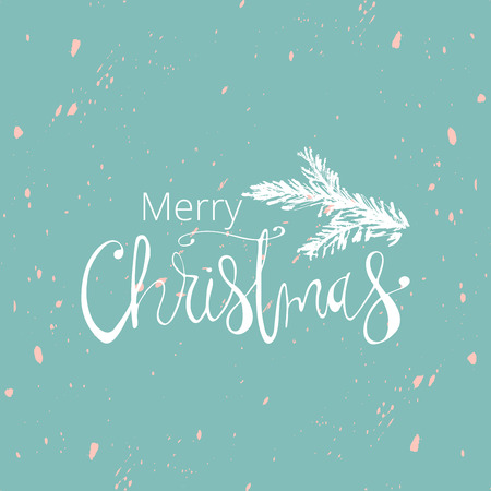 Merry Christmas Hand Drawn christmas tree branch and lettering isolated on white.のイラスト素材