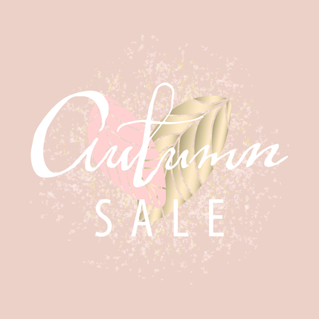 Pastel Universal Gentle card with hand drawn lettering Autumn and gold elements. Vector. Artistic background for advertising, blog, wedding, anniversary, greeting card, birthday, invitation.のイラスト素材