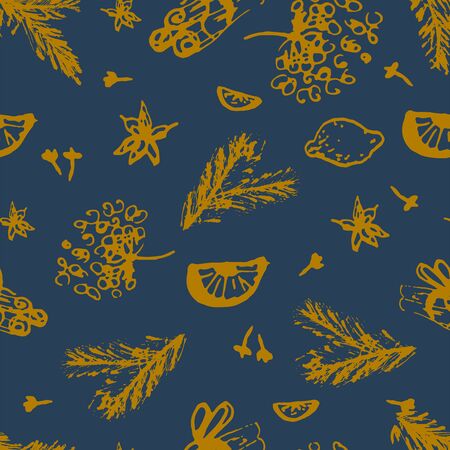 Christmas Seamless Pattern with Hand drawn abstract sketched doodle of different xmas spices.のイラスト素材