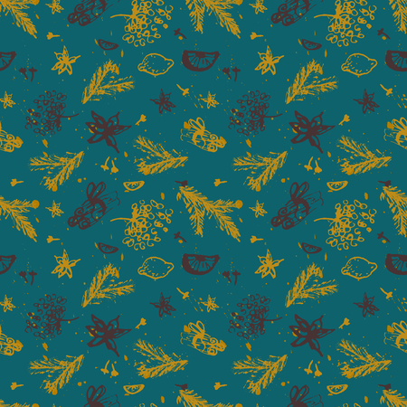 Christmas Seamless Pattern with Hand drawn abstract sketched doodle of different xmas spices.のイラスト素材