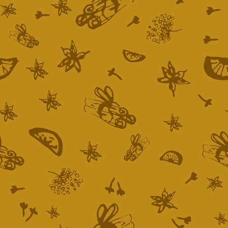 Christmas Seamless Pattern with Hand drawn abstract sketched doodle of different xmas spices.のイラスト素材