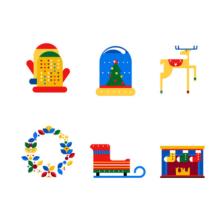 Flat cartoon illustration design of Merry Christmas time greeting cards.のイラスト素材