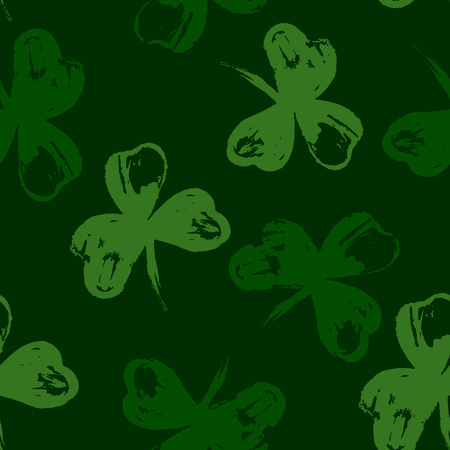 Happy St. Patrick's day holiday poster with hand drawn lettering and brush painted clover symbol. Irish green holiday party vector illustration. For banners, advertising, invitations, greeting card.のイラスト素材