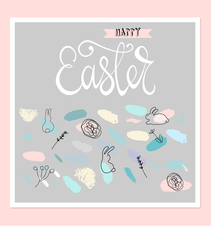 Creative unusual unique artistic hand drawn header Easter eggs pattern trendy background  Vector Illustrationのイラスト素材