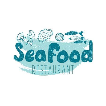 Hand drawn doodle sketch seafood illustration. Nautical background for seafood or fish restaurants, bars, markets or festivals vector template.のイラスト素材