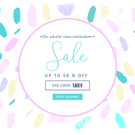 Trendy elegant creative artistic advertising banner or header template with hand drawn textures. Pastel and Gold design. Modern background for advertising, fashion promotion, social media, invitationのイラスト素材