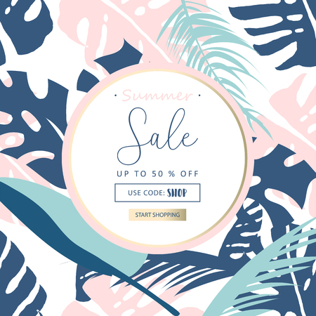 Trendy Pastel Sale Banners Collection. Seasonal Clearance Tropical Set for advertising, poster, business, web, blog, invitation, etc. Vector Illustrationのイラスト素材