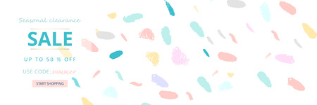 Trendy Header Design with different hand drawn shapes and textures. Cute social media backdrop for advertising, web design, posters, invitations, greeting cards, birthday or anniversary.のイラスト素材