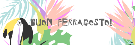 Buon Ferragosto italian summer holiday. Tropical vector illustrationのイラスト素材