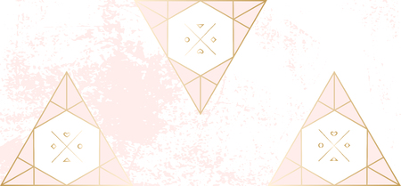 Trendy Chic pastel colored background with Gold geometric shapes. Abstract unusual worn textures for wedding invitation cards, business cards, fashion headers, posters, artistic backgrounds. Vectorのイラスト素材