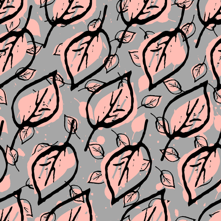 Leaves and Apples Seamless Pattern. Pastel peach color and black. Hand Drawn backdrop for wallpaper, textile, invitations, wedding, wrapping papers, etc. Vectorのイラスト素材