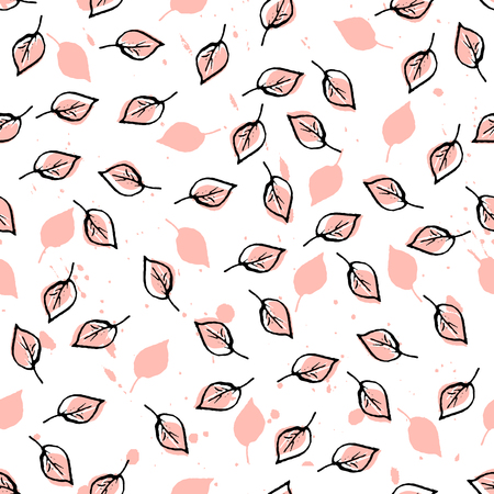 Leaves and Apples Seamless Pattern. Pastel peach color and black. Hand Drawn backdrop for wallpaper, textile, invitations, wedding, wrapping papers, etc. Vectorのイラスト素材
