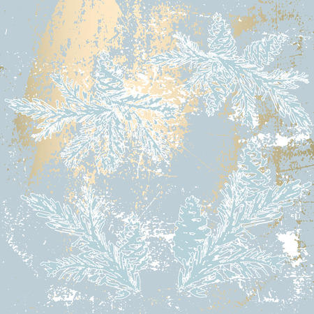 Trendy Chic Pastel colored background with Gold Foil shapes and painted christmas tree silhouettes. Abstract unusual textures for wallpaper, greeting cards, headers, decoration elements. Vectorのイラスト素材