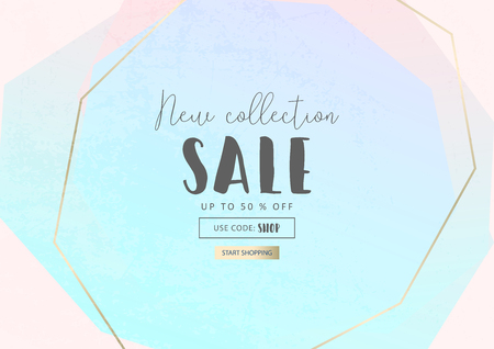 Trendy minimal chic geometric gradient background with gold abstract frames. Creative layout for advertising, banners, invitations, business cards, wedding templates, fashion header, web, social mediaのイラスト素材