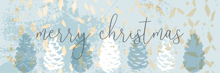 Christmas tree cone painting vector textures. Trendy Pastel blue white gold botanical winter patternのイラスト素材