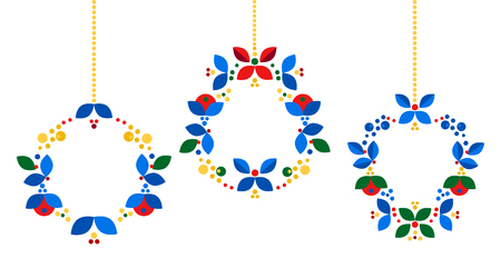 Merry Christmas, Happy New Year card design. Abstract flat xmas wreath traditional winter holidays decoration. Elegant design for greeting cards, postcards, invitation cards, gift tags. Vectorの写真素材