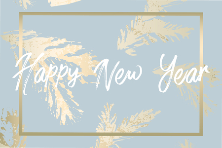 Christmas tree branch painting vector fashion banner. Trendy Pastel blue white gold botanical winter patternのイラスト素材