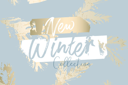 Christmas tree branch painting vector fashion banner. Trendy Pastel blue white gold botanical winter patternのイラスト素材