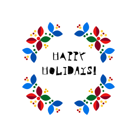 Merry Christmas, Happy New Year card design. Abstract flat xmas wreath traditional winter holidays decoration. Elegant design for greeting cards, postcards, invitation cards, gift tags. Vectorのイラスト素材