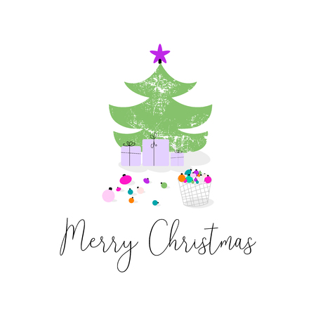 Merry Christmas and Happy New Year cartoon illustration design for greeting card, postcard, apparel, invitation card, canvas, textile, wrapping, giftのイラスト素材