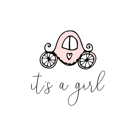 Hand drawn illustration of baby carriage. Cute Baby shower designのイラスト素材