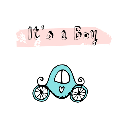 Hand drawn illustration of baby carriage. Cute Baby shower designのイラスト素材