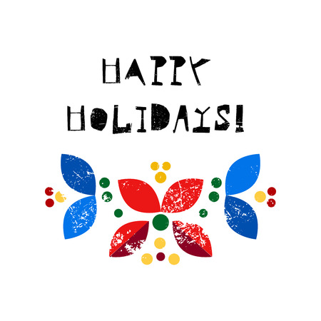 Merry Christmas, Happy New Year card design. Abstract flat xmas wreath traditional winter holidays decoration. Elegant design for greeting cards, postcards, invitation cards, gift tags. Vectorのイラスト素材
