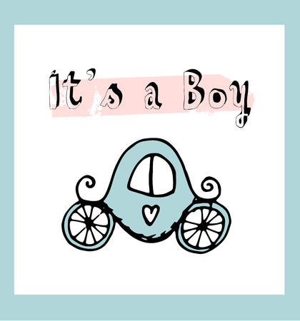 Hand drawn illustration of baby carriage. Cute Baby shower designのイラスト素材