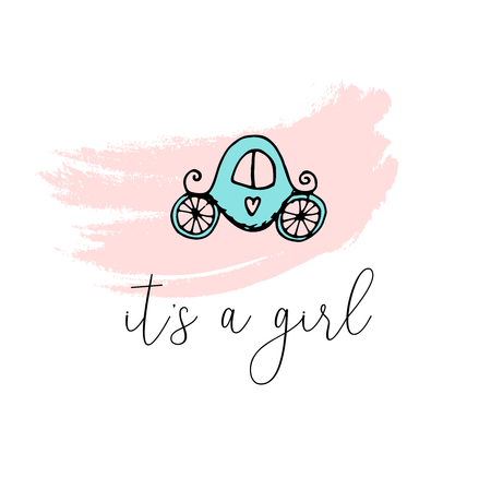 Hand drawn illustration of baby carriage. Cute Baby shower designのイラスト素材