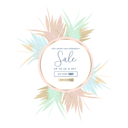 Autumn floral collection trendy chic gold blush background for social media, advertising, banner, invitation card, wedding, fashion headerの写真素材