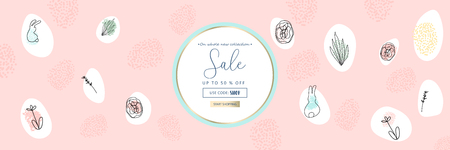Trendy Header Design with different hand drawn shapes and textures. Cute social media backdrop for advertising, web design, posters, invitations, greeting cards, birthday or anniversary.の写真素材