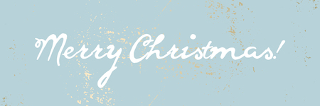 Merry Christmas cute calligraphic white text vector cute calligraphy banner, header or poster. Blue pastel gold rough textured background.のイラスト素材